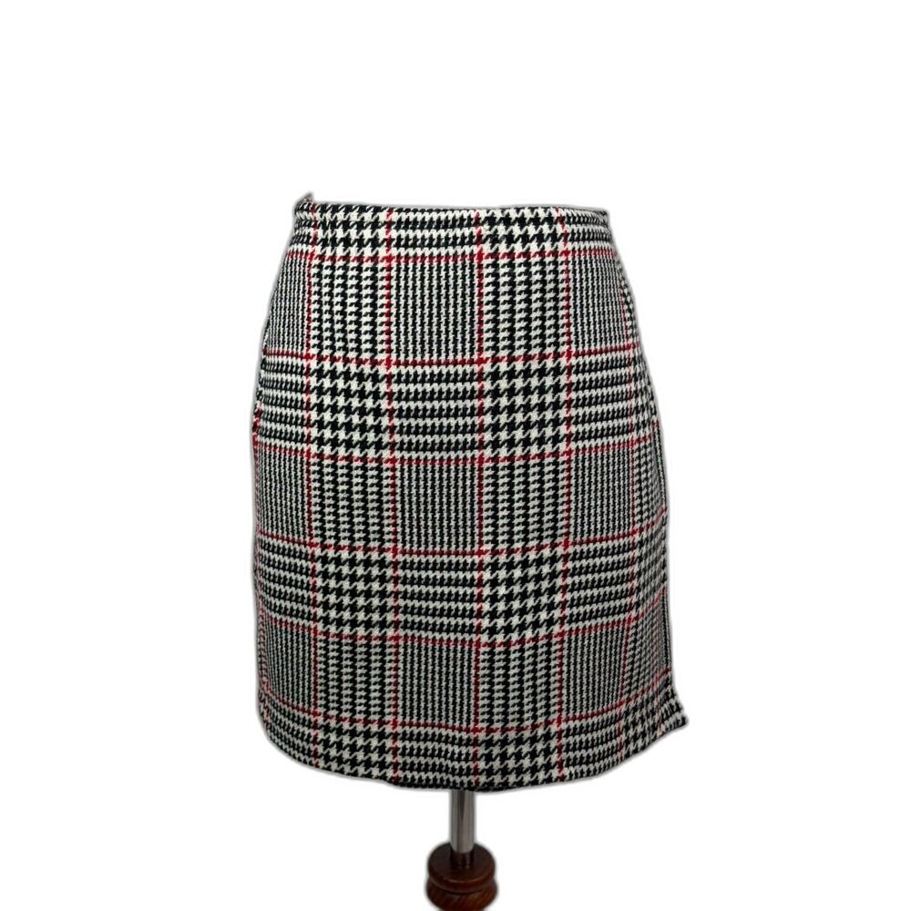 Vintage Y2K Style & Co Petite Wool Houndstooth Plaid Wrap Mini Skirt Size 4P